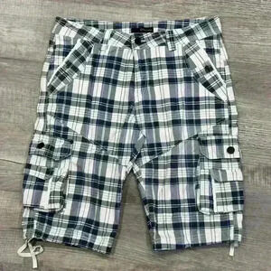 Fried Denim Mens Size 34 Cargo Bermuda Shorts Madras 100% Cotton - Mint EUC